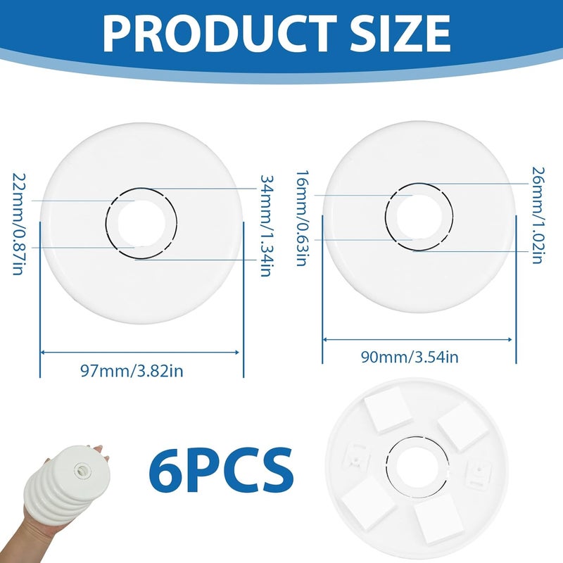 TNJPSEK 6 Pcs Wall Split Flange Round Escutcheon Plate Buckle, Plastic Plumbing Pipe Cover for Bathroom Sink Faucet Toilet Pipe, Escutcheon Plates for Ceiling Floor Kitchen Decor (2 Size) - Image 2